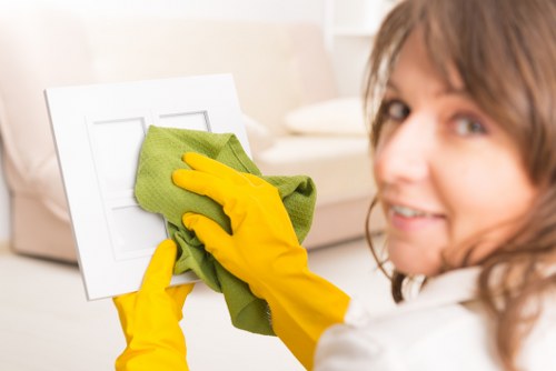 Close-up of professional carpet cleaning tools and cleaning solution
